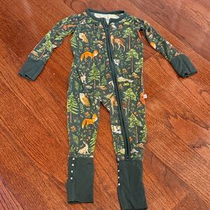 Green Woodland-Print Kids Footie Pajamas with Zipper